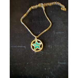 Christian Dior Vintage Gold Tone Teal Enamel Star Charm Bracelet CD Logo Pendant